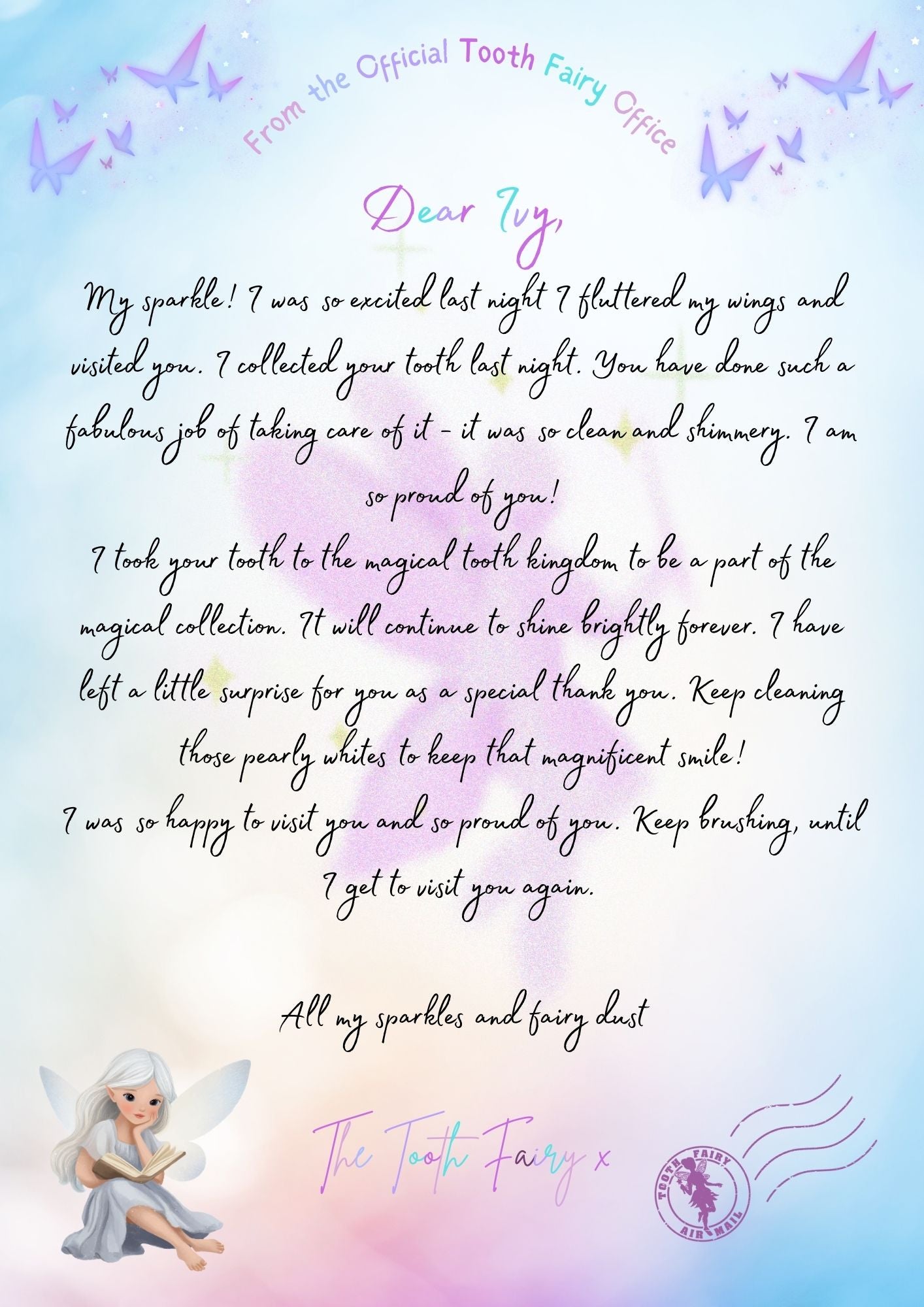 Personalised lost tooth Tooth Fairy Letter