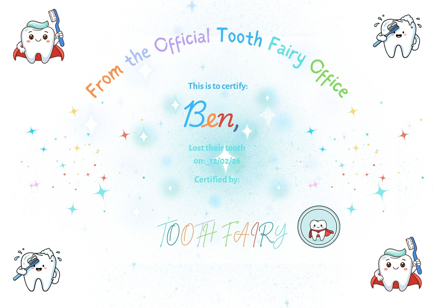 Personalised Lost Tooth, Tooth Fairy Certificate
