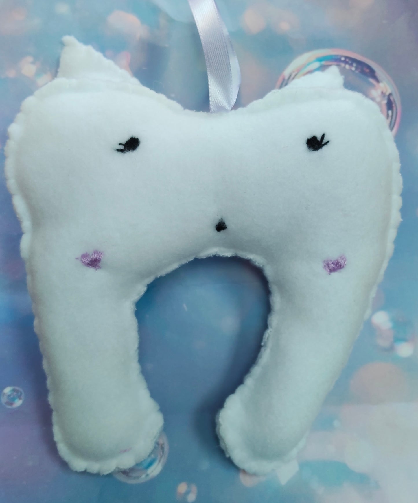 White Plush Fairy Wings, lost tooth, Tooth Fairy pouch, with embroided wings in a purple cotton. 