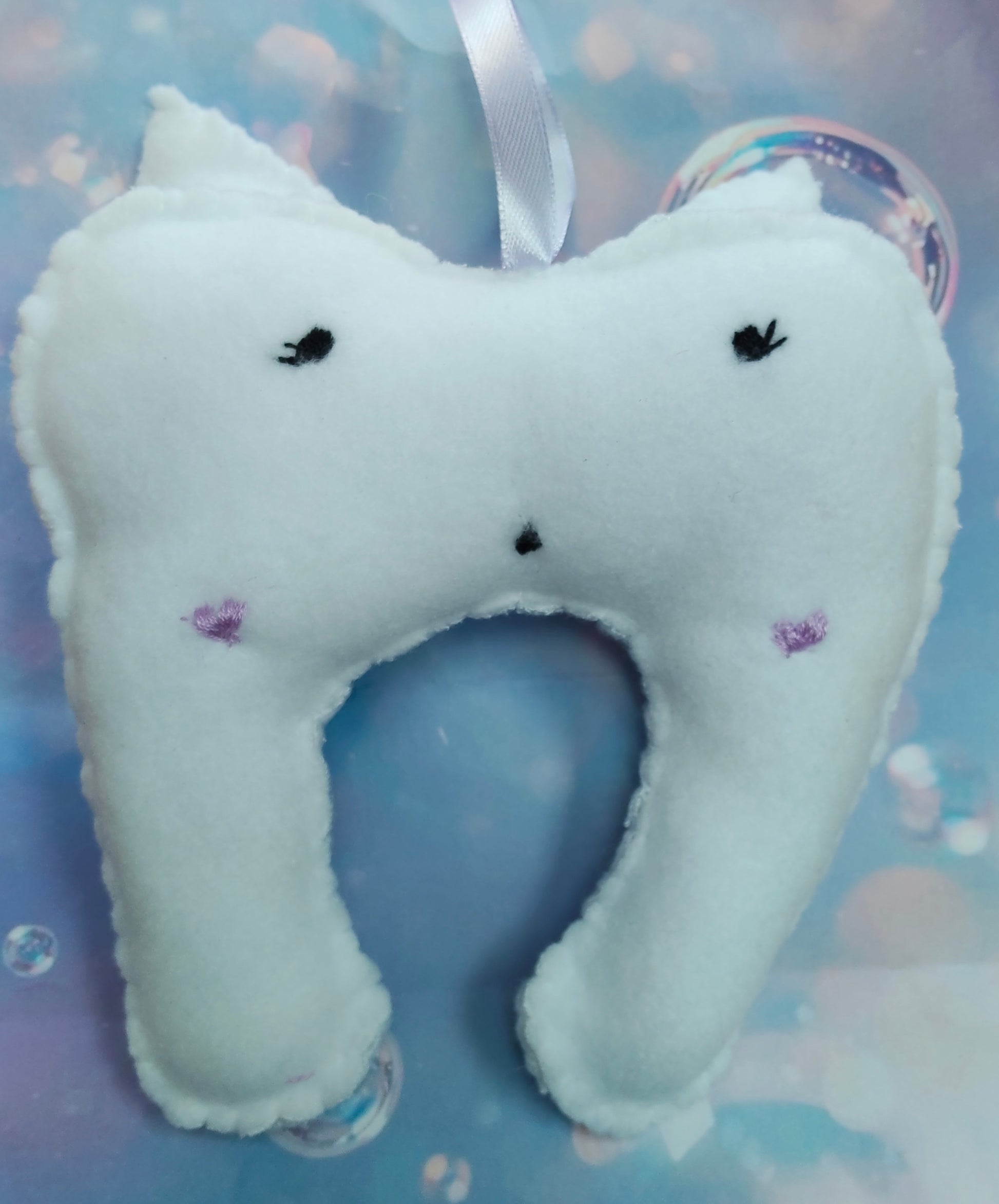 White Plush Fairy Wings, lost tooth, Tooth Fairy pouch, with embroided wings in a purple cotton. 