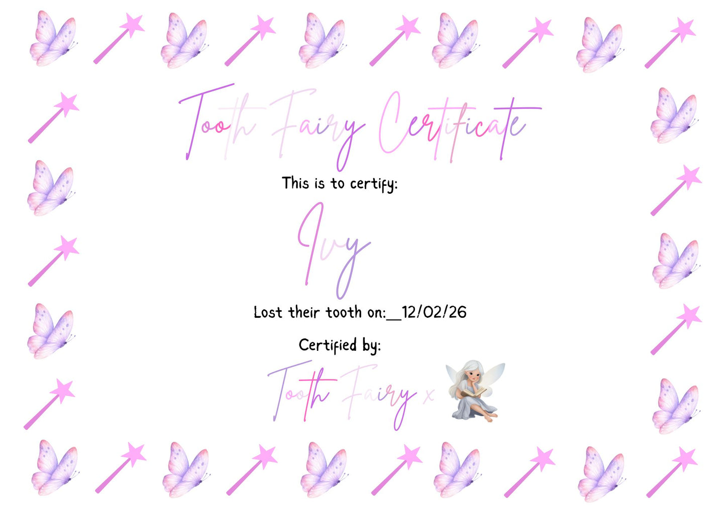 Fairy Lost Tooth Certificate